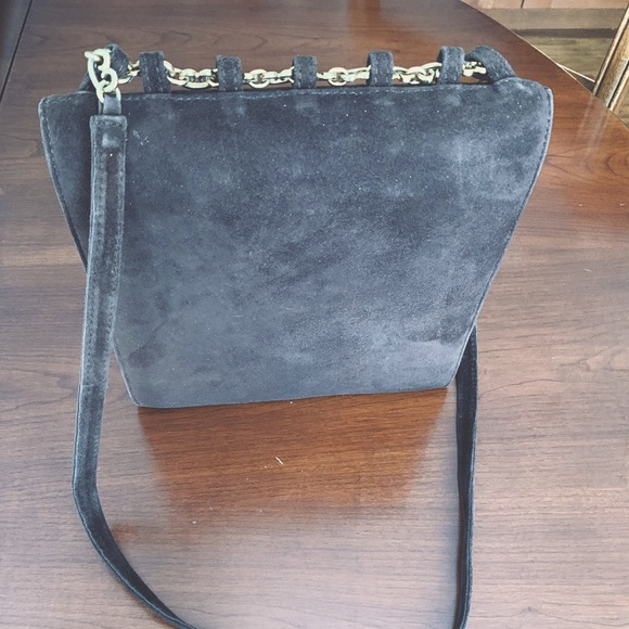 Cocoa Brown color real suede leather shoulder bag clutch purse gold metal accent - Picture 5 of 5